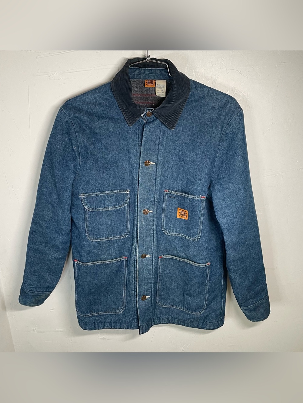 VTG Big Ben by Wrangler Blanket Lined Denim Chore Coat Jacket Corduroy Collar
